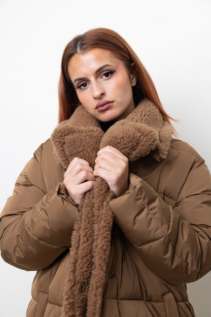 Long quilted Down Jacket with Fur collar