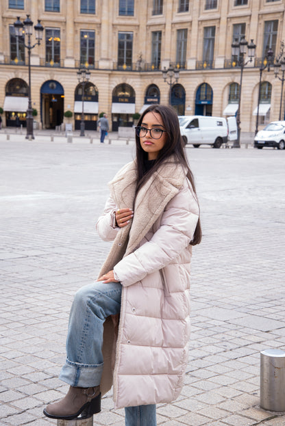 Long quilted Down Jacket with Fur collar